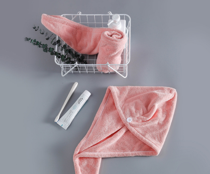 Soft Microfibre Hair Drying Towel Wrap - Super Absorbent Coral Fleece Turban with Secure Button - Quick Dry Bath Head Cap for Wet Hair & Spa - Crimson Tristar Online