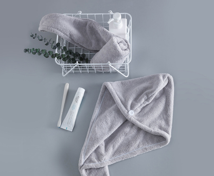 Soft Microfibre Hair Drying Towel Wrap - Super Absorbent Coral Fleece Turban with Secure Button - Quick Dry Bath Head Cap for Wet Hair & Spa - Light gray Tristar Online