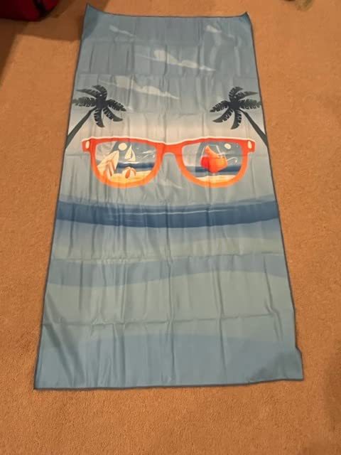 Sand Free Microfibre Beach Towel - Quick Dry Lightweight Travel Towel 70x150cm(240GSM) - 3D Sunglasses Print for Summer, Pool & Camping Tristar Online