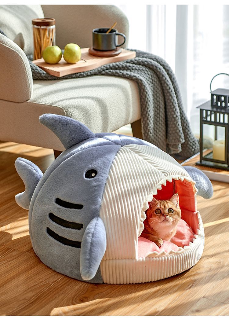 Novelty Shark Pet Cave Bed Enclosed Cozy Sleeping Nest for Cats and Small Dogs Soft Flannel Year Round Comfort Light Blue M Size Tristar Online