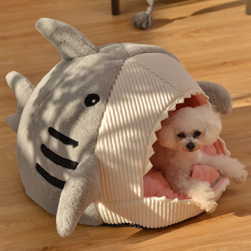 Novelty Shark Pet Cave Bed Enclosed Cozy Sleeping Nest for Cats and Small Dogs Soft Flannel Year Round Comfort Light Blue M Size Tristar Online