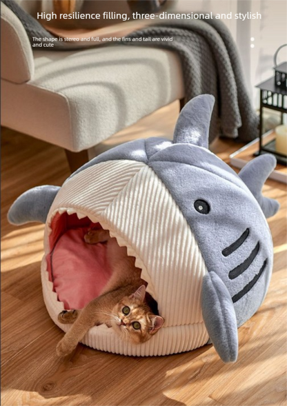 Novelty Shark Pet Cave Bed Enclosed Cozy Sleeping Nest for Cats and Small Dogs Soft Flannel Year Round Comfort Light Blue M Size Tristar Online