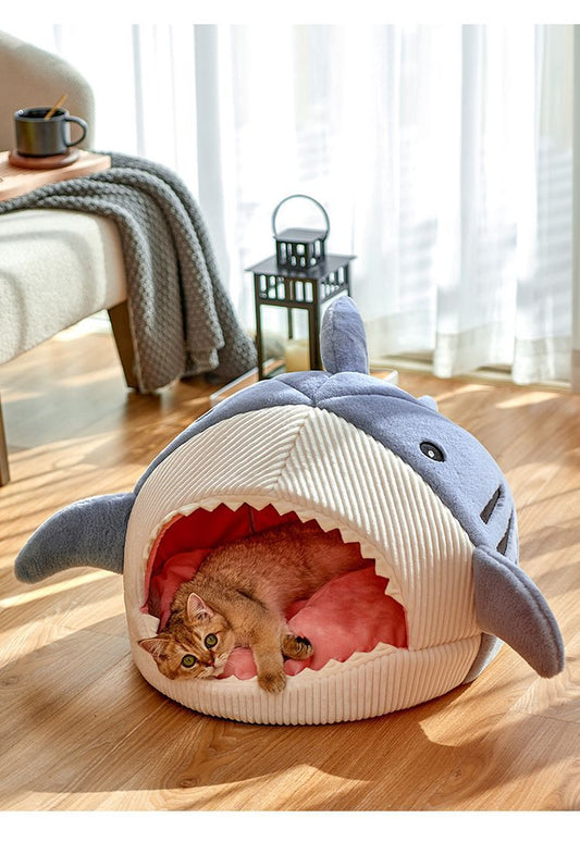 Novelty Shark Pet Cave Bed Enclosed Cozy Sleeping Nest for Cats and Small Dogs Soft Flannel Year Round Comfort Light Blue L Size Tristar Online