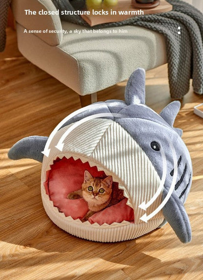 Novelty Shark Pet Cave Bed Enclosed Cozy Sleeping Nest for Cats and Small Dogs Soft Flannel Year Round Comfort Light Blue L Size Tristar Online