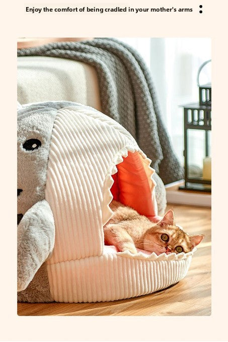 Novelty Shark Pet Cave Bed Enclosed Cozy Sleeping Nest for Cats and Small Dogs Soft Flannel Year Round Comfort Light Blue L Size Tristar Online