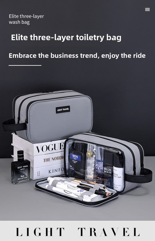 Large Waterproof Men's Toiletry Bag 3-Layer Travel Dopp Kit with Wet Dry Separation Portable Shower Organiser for Gym Business & Holiday Grey Tristar Online
