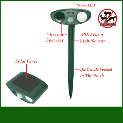 Classic Solar Powered Animal Repeller - PIR Sensor, Ultrasonic & Flashing Light Deterrent for Cats, Dogs, and Birds Tristar Online