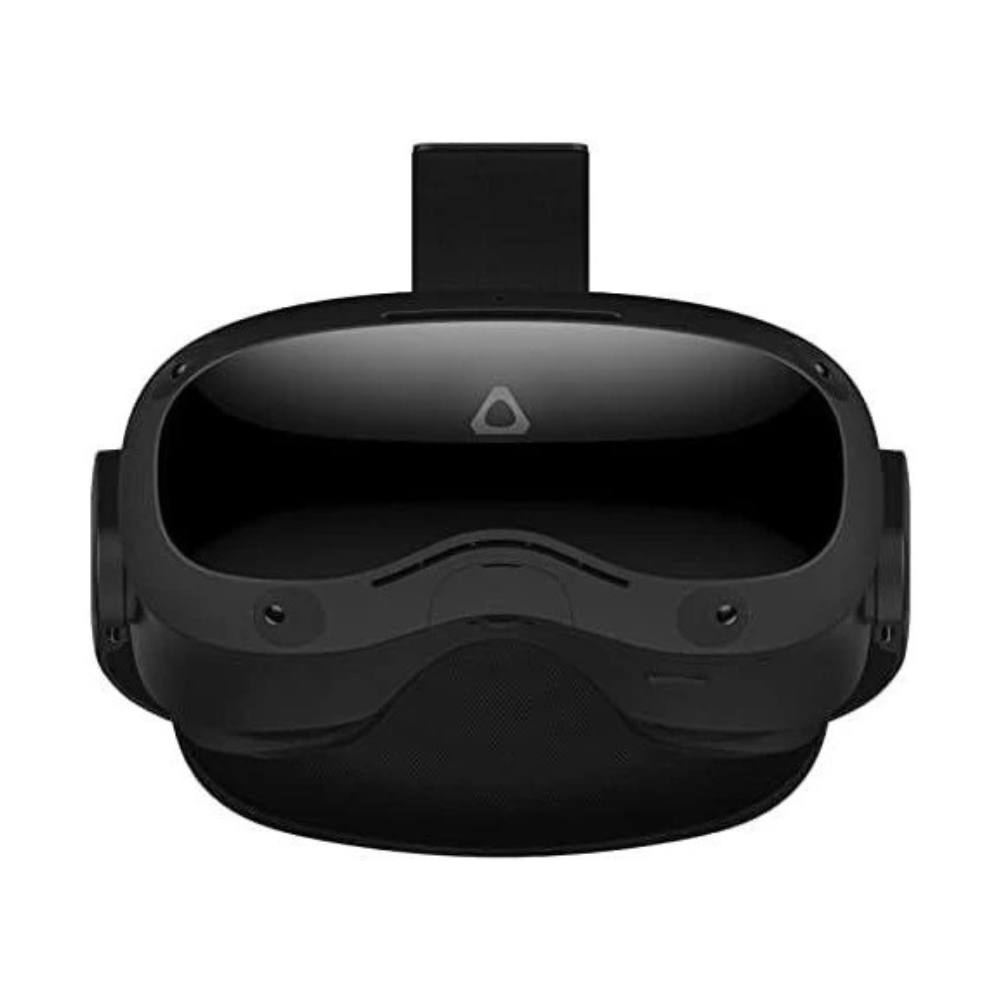 VR headset displayed upright showing headset design and strap adjustments