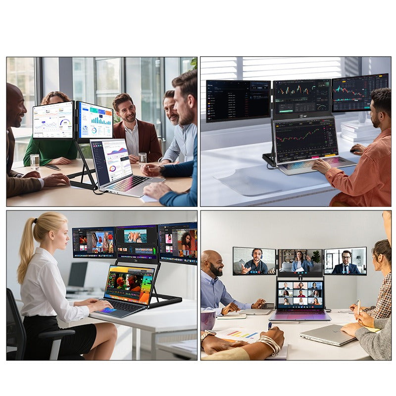 Trion Quad Monitor 15.6" Portable T Shape Laptop Screen Extender, Triple Full HD IPS 1920x1080, USB-C and Thunderbolt Compatible, for Remote Work, Trading, and Multitasking
