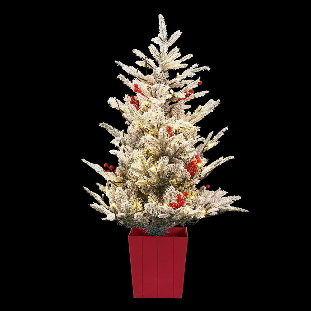 Jingle Jollys Christmas Tree 1M LED Potted Xmas Party Decor Red Barries Flocked Tristar Online