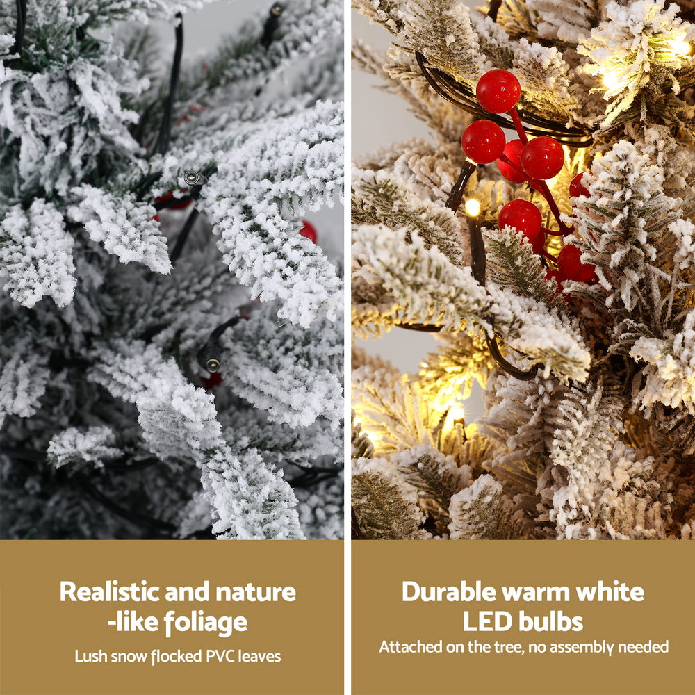 Jingle Jollys Christmas Tree 1M LED Potted Xmas Party Decor Red Barries Flocked Tristar Online