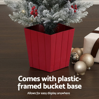 Jingle Jollys Christmas Tree 1M LED Potted Xmas Party Decor Red Barries Flocked Tristar Online