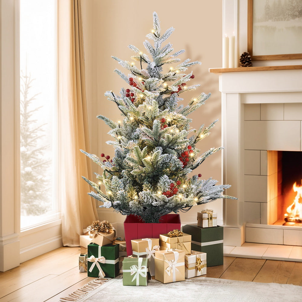 Jingle Jollys Christmas Tree 1M LED Potted Xmas Party Decor Red Barries Flocked Tristar Online
