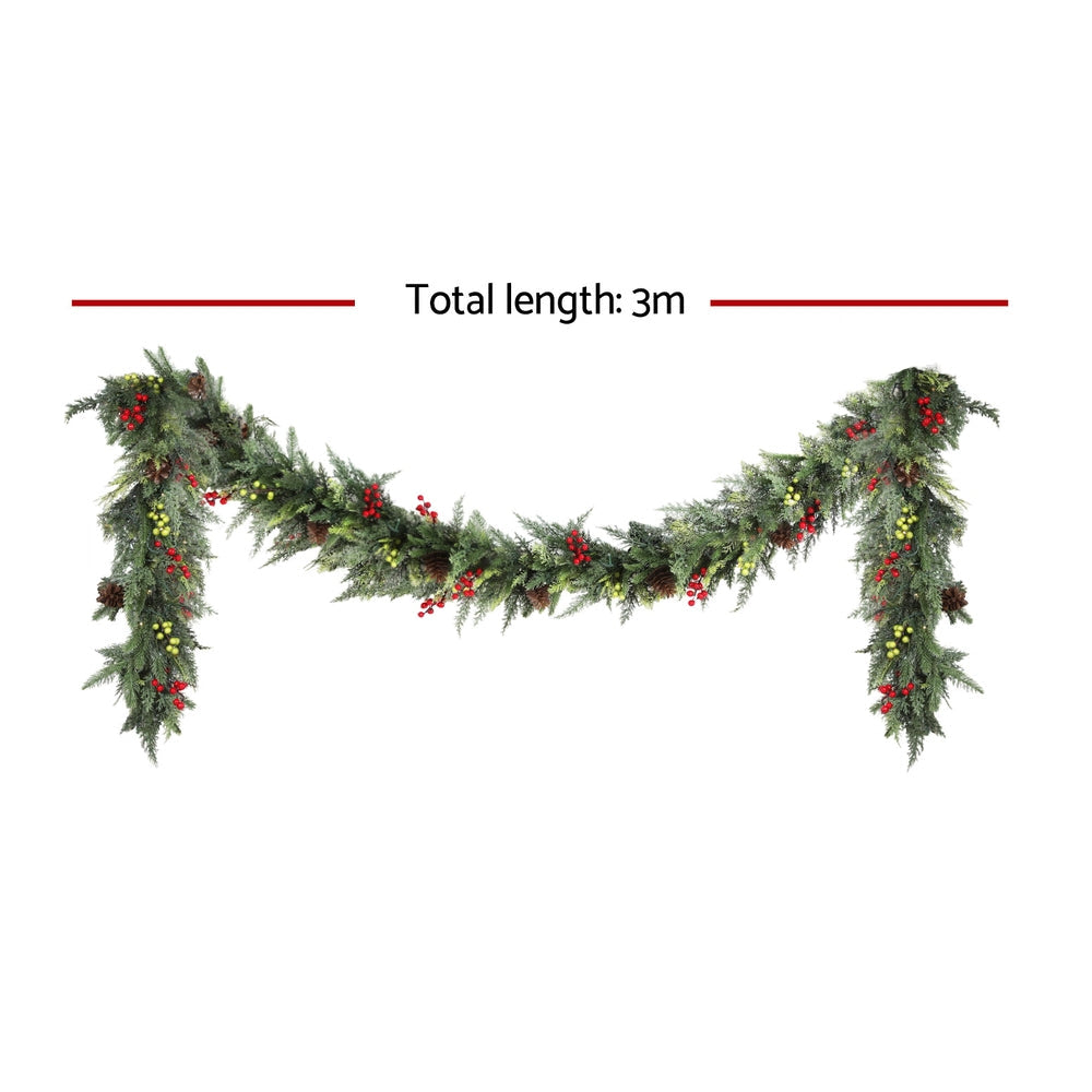 Jingle Jollys 3M Christmas Garland Pre-lit LED with Pine Cones Xmas Decor Green Tristar Online