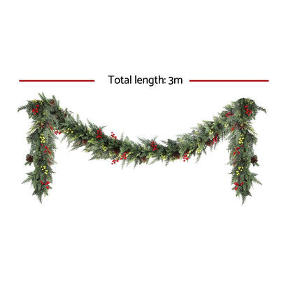 Jingle Jollys 3M Christmas Garland Pre-lit LED with Pine Cones Xmas Decor Green Tristar Online