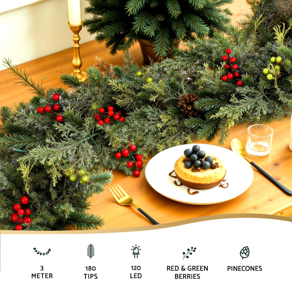 Jingle Jollys 3M Christmas Garland Pre-lit LED with Pine Cones Xmas Decor Green Tristar Online