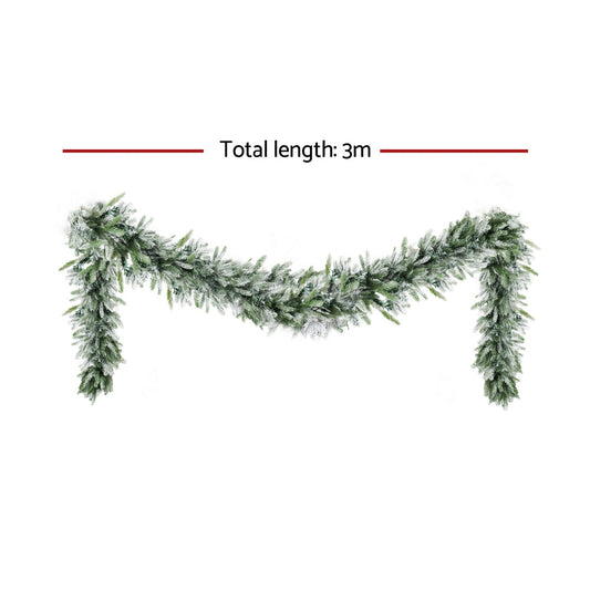 Jingle Jollys 3M Christmas Garland Pre-lit LED Lights Snow Frosted Tips Decor Tristar Online