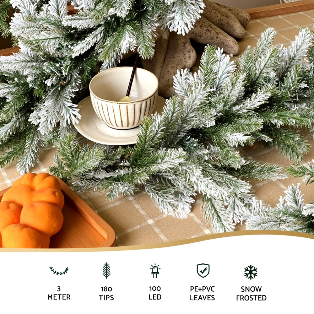Jingle Jollys 3M Christmas Garland Pre-lit LED Lights Snow Frosted Tips Decor Tristar Online