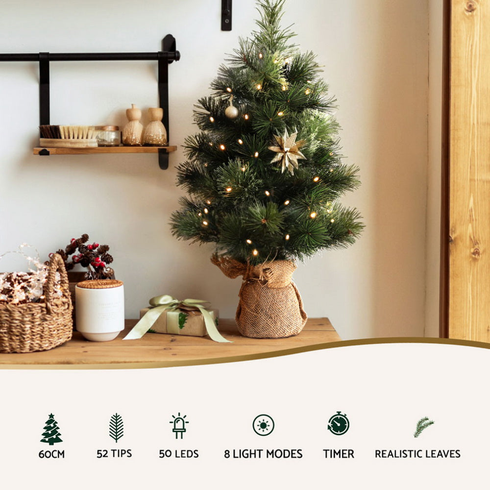Jingle Jollys Christmas Tree 60CM Mini Tabletop 8 Light Modes Timer Xmas Tree Tristar Online