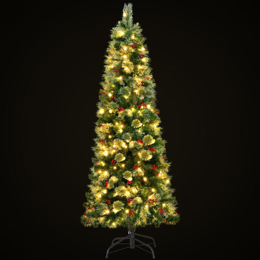 Jingle Jollys Christmas Tree 1.8M LED Xmas Tree Party Decorations Red Barries Tristar Online