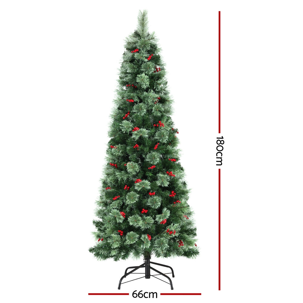 Jingle Jollys Christmas Tree 1.8M LED Xmas Tree Party Decorations Red Barries Tristar Online