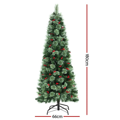 Jingle Jollys Christmas Tree 1.8M LED Xmas Tree Party Decorations Red Barries Tristar Online