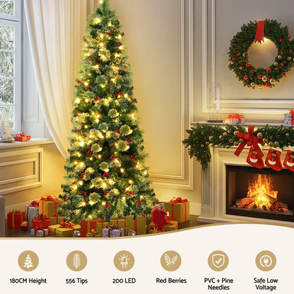 Jingle Jollys Christmas Tree 1.8M LED Xmas Tree Party Decorations Red Barries Tristar Online