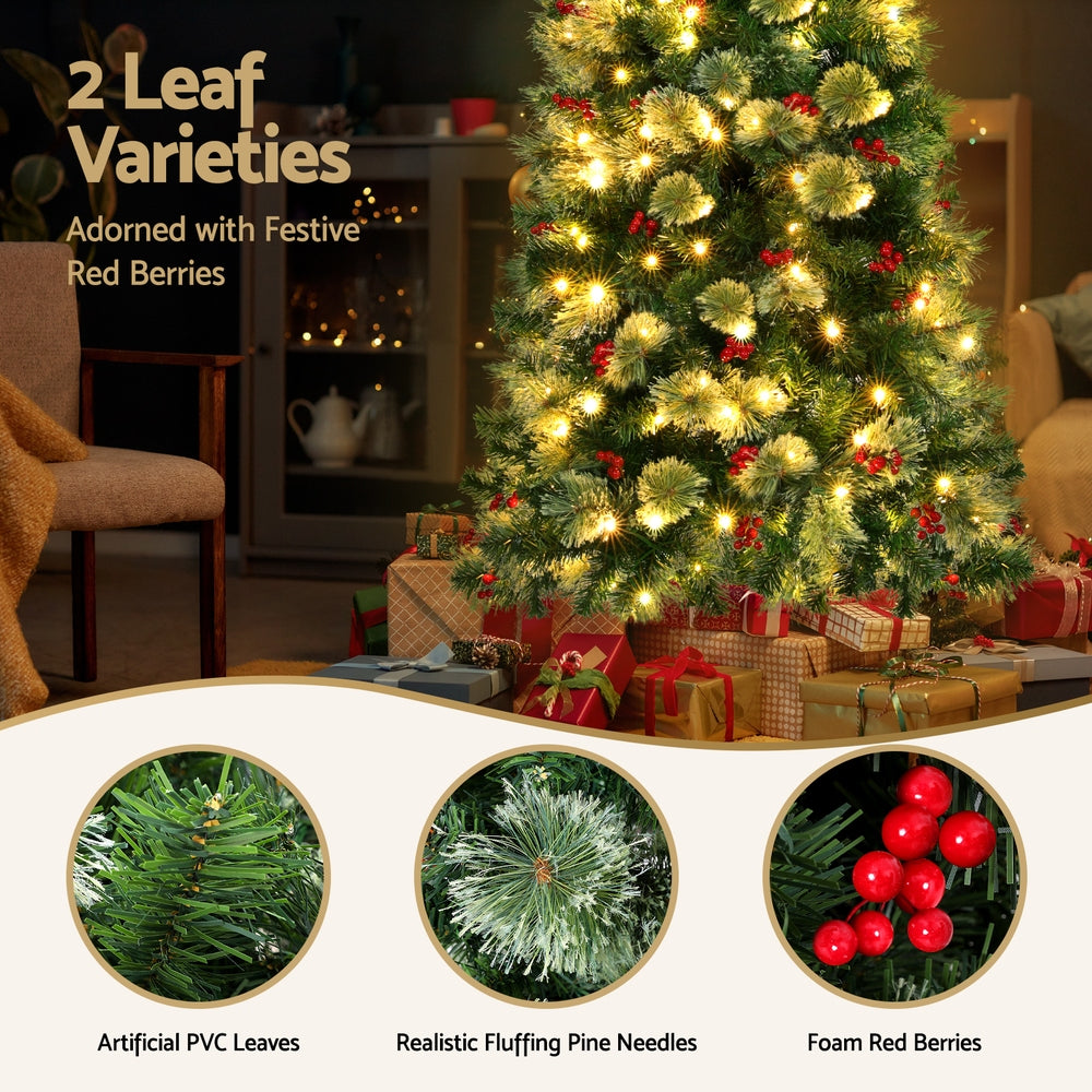 Jingle Jollys Christmas Tree 1.8M LED Xmas Tree Party Decorations Red Barries Tristar Online