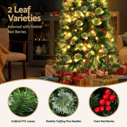 Jingle Jollys Christmas Tree 1.8M LED Xmas Tree Party Decorations Red Barries Tristar Online