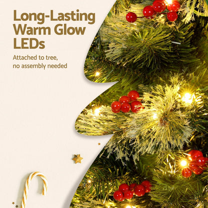 Jingle Jollys Christmas Tree 1.8M LED Xmas Tree Party Decorations Red Barries Tristar Online