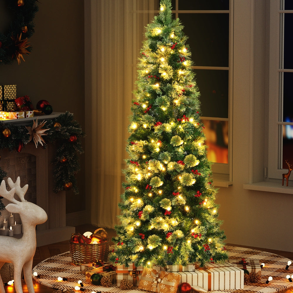 Jingle Jollys Christmas Tree 1.8M LED Xmas Tree Party Decorations Red Barries Tristar Online