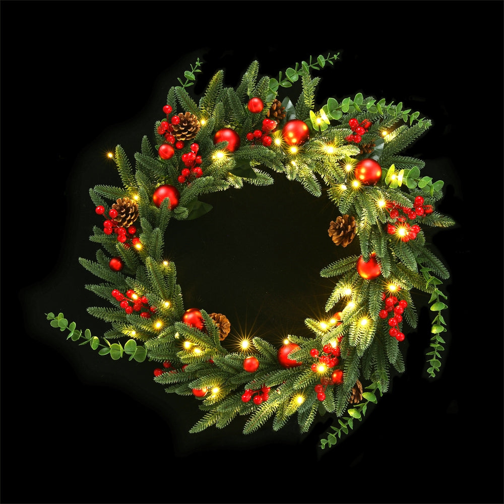 Jingle Jollys Christmas Wreath 60CM LED Garland Berries Pine Cones Party Decor Tristar Online