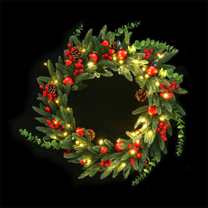 Jingle Jollys Christmas Wreath 60CM LED Garland Berries Pine Cones Party Decor Tristar Online