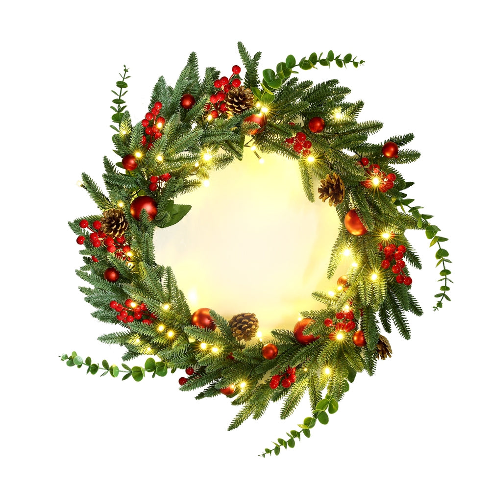 Jingle Jollys Christmas Wreath 60CM LED Garland Berries Pine Cones Party Decor Tristar Online