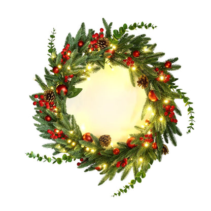 Jingle Jollys Christmas Wreath 60CM LED Garland Berries Pine Cones Party Decor Tristar Online