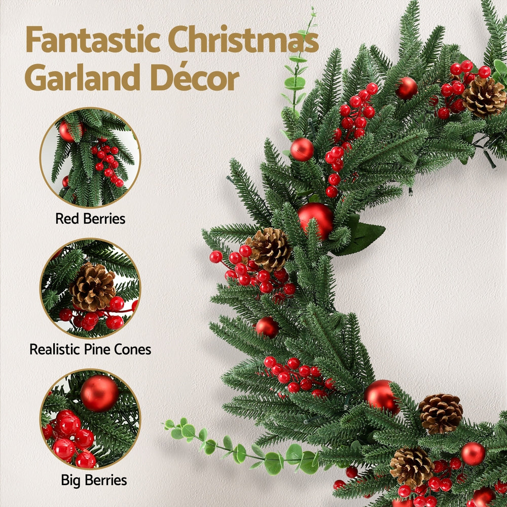 Jingle Jollys Christmas Wreath 60CM LED Garland Berries Pine Cones Party Decor Tristar Online