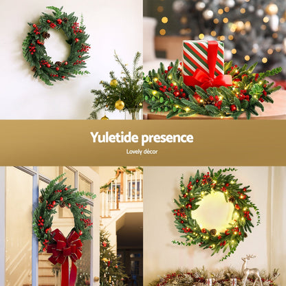 Jingle Jollys Christmas Wreath 60CM LED Garland Berries Pine Cones Party Decor Tristar Online