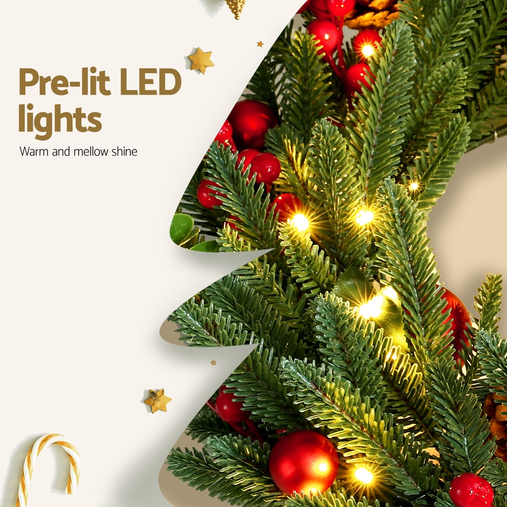 Jingle Jollys Christmas Wreath 60CM LED Garland Berries Pine Cones Party Decor Tristar Online