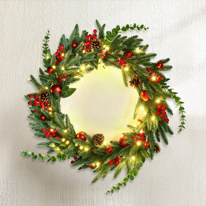 Jingle Jollys Christmas Wreath 60CM LED Garland Berries Pine Cones Party Decor Tristar Online