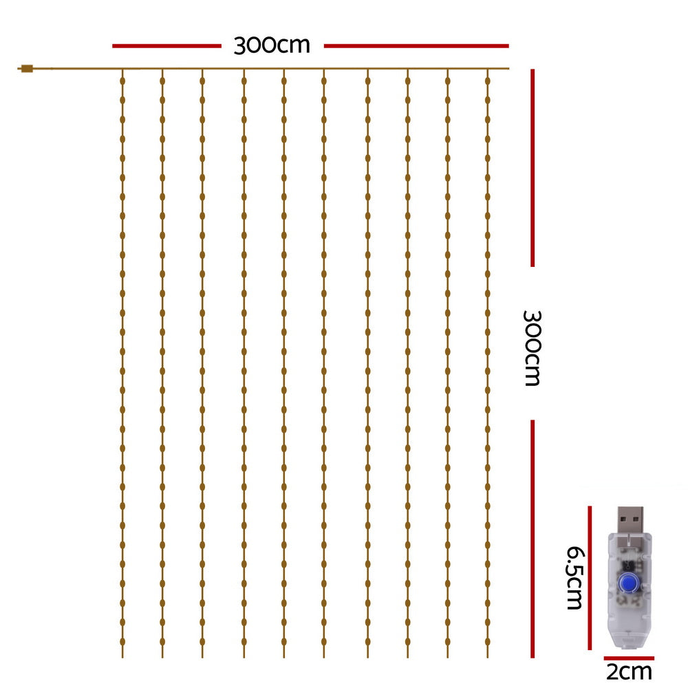 Jingle Jollys 3X3M Christmas Lights Curtain String Light 300 LED Warm White Tristar Online
