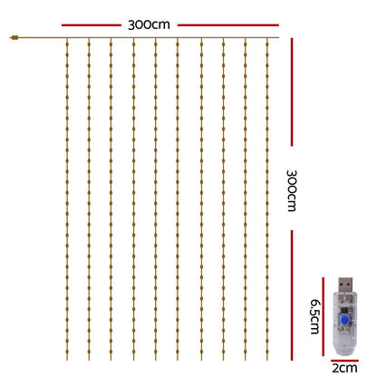 Jingle Jollys 3X3M Christmas Lights Curtain String Light 300 LED Warm White Tristar Online