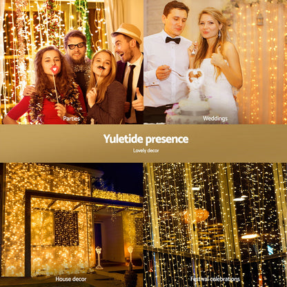 Jingle Jollys 3X3M Christmas Lights Curtain String Light 300 LED Warm White Tristar Online
