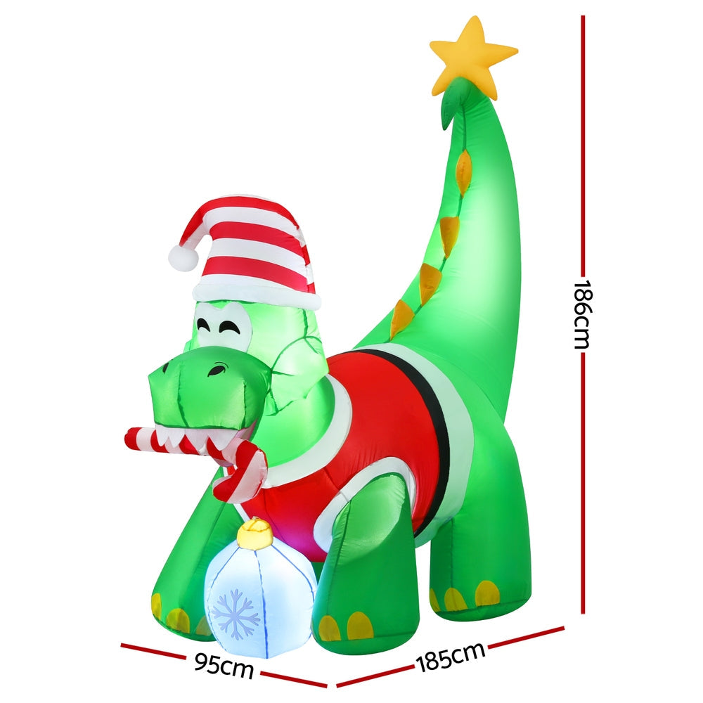 Jingle Jollys Christmas Inflatable Dinosaur 1.86M Height LED Decorations Illuminated Tristar Online