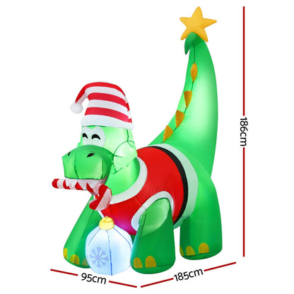 Jingle Jollys Christmas Inflatable Dinosaur 1.86M Height LED Decorations Illuminated Tristar Online