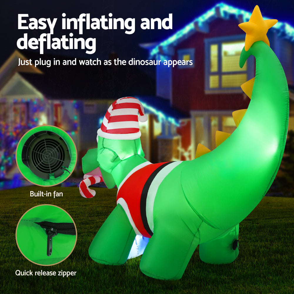 Jingle Jollys Christmas Inflatable Dinosaur 1.86M Height LED Decorations Illuminated Tristar Online