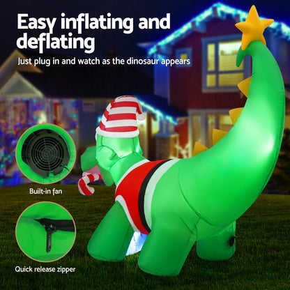 Jingle Jollys Christmas Inflatable Dinosaur 1.86M Height LED Decorations Illuminated Tristar Online