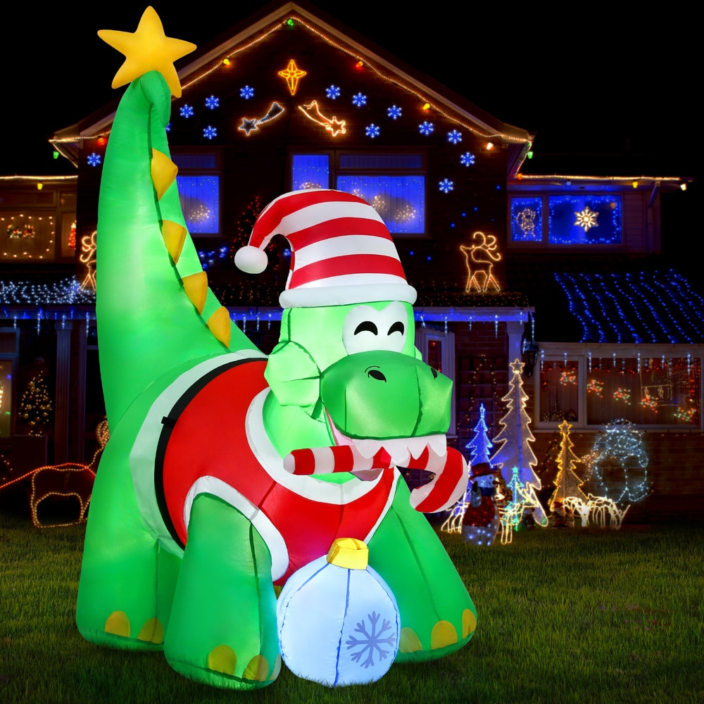 Jingle Jollys Christmas Inflatable Dinosaur 1.86M Height LED Decorations Illuminated Tristar Online