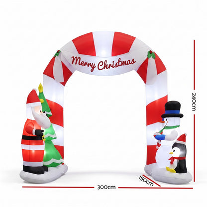 Jingle Jollys Christmas Inflatable Archwary Santa 3M Illuminated Decorations
