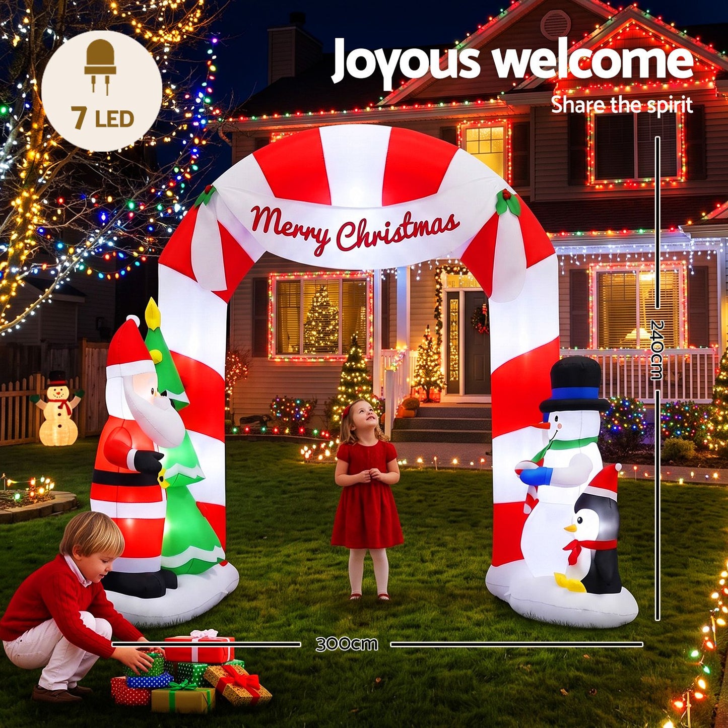 Jingle Jollys Christmas Inflatable Archwary Santa 3M Illuminated Decorations