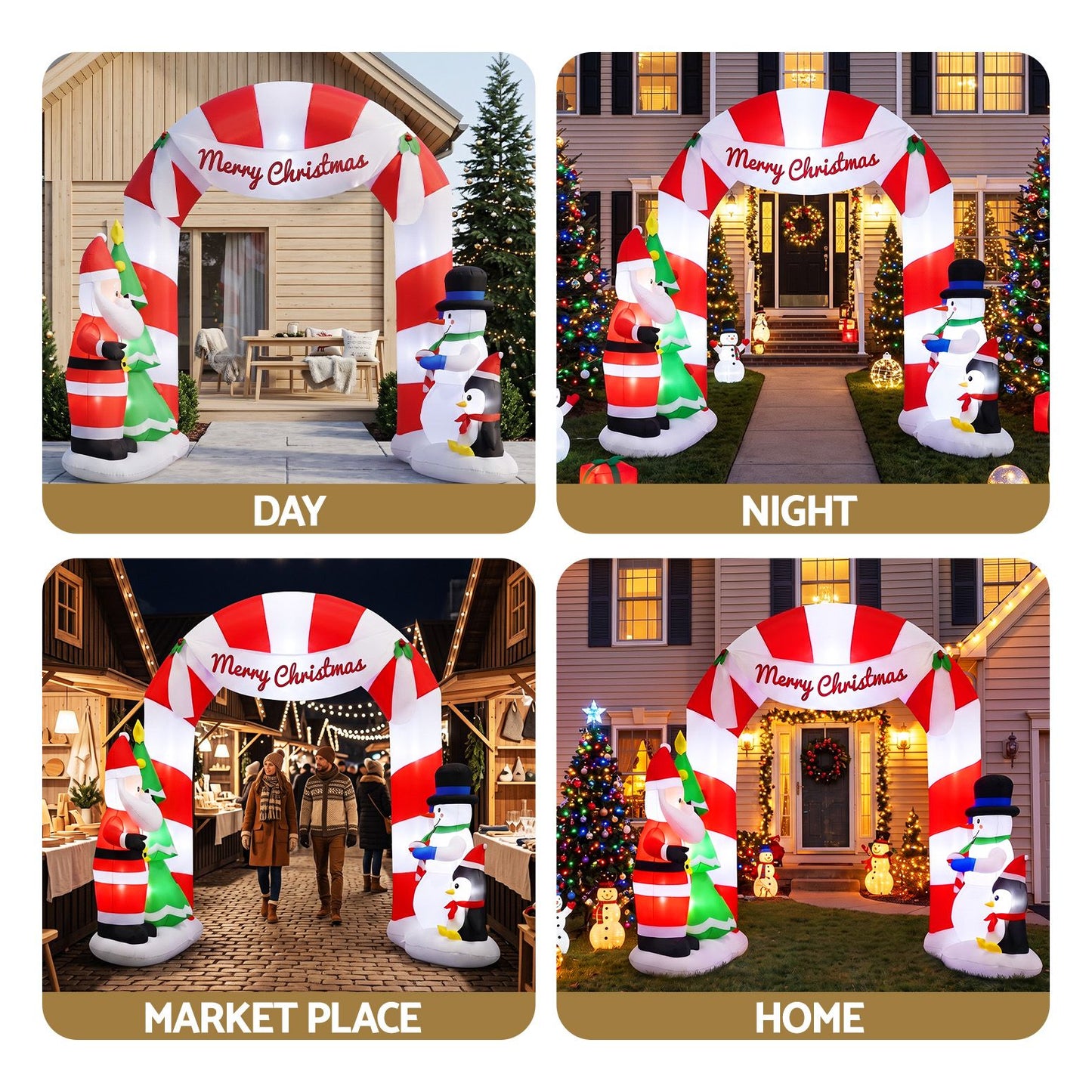 Jingle Jollys Christmas Inflatable Archwary Santa 3M Illuminated Decorations